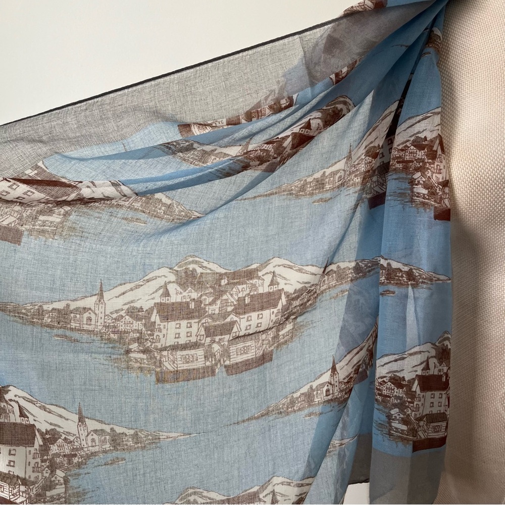 Light Blue & Brown Scenic Print Women's Scarf by - Picture 5 of 6